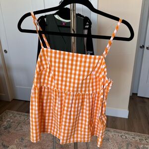 J. Crew Orange and White Gingham Spaghetti Strap Camisole